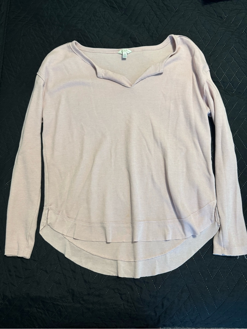 Lucky Brand Pale Blush Long Sleeve Waffle Notch Top